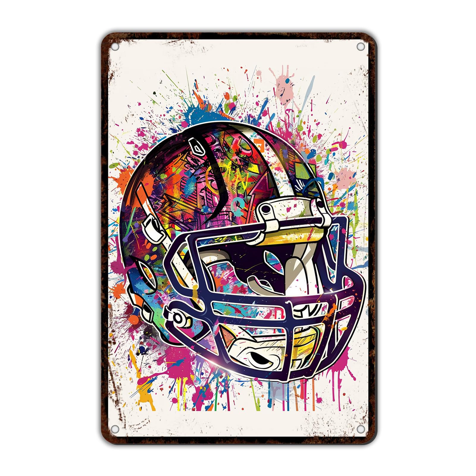 Anceky Football Graffiti Metal Tin Sign Yard Sign Wall Decor for Home Yard Outdoor Bar Cafe Outside 12×8 Inch