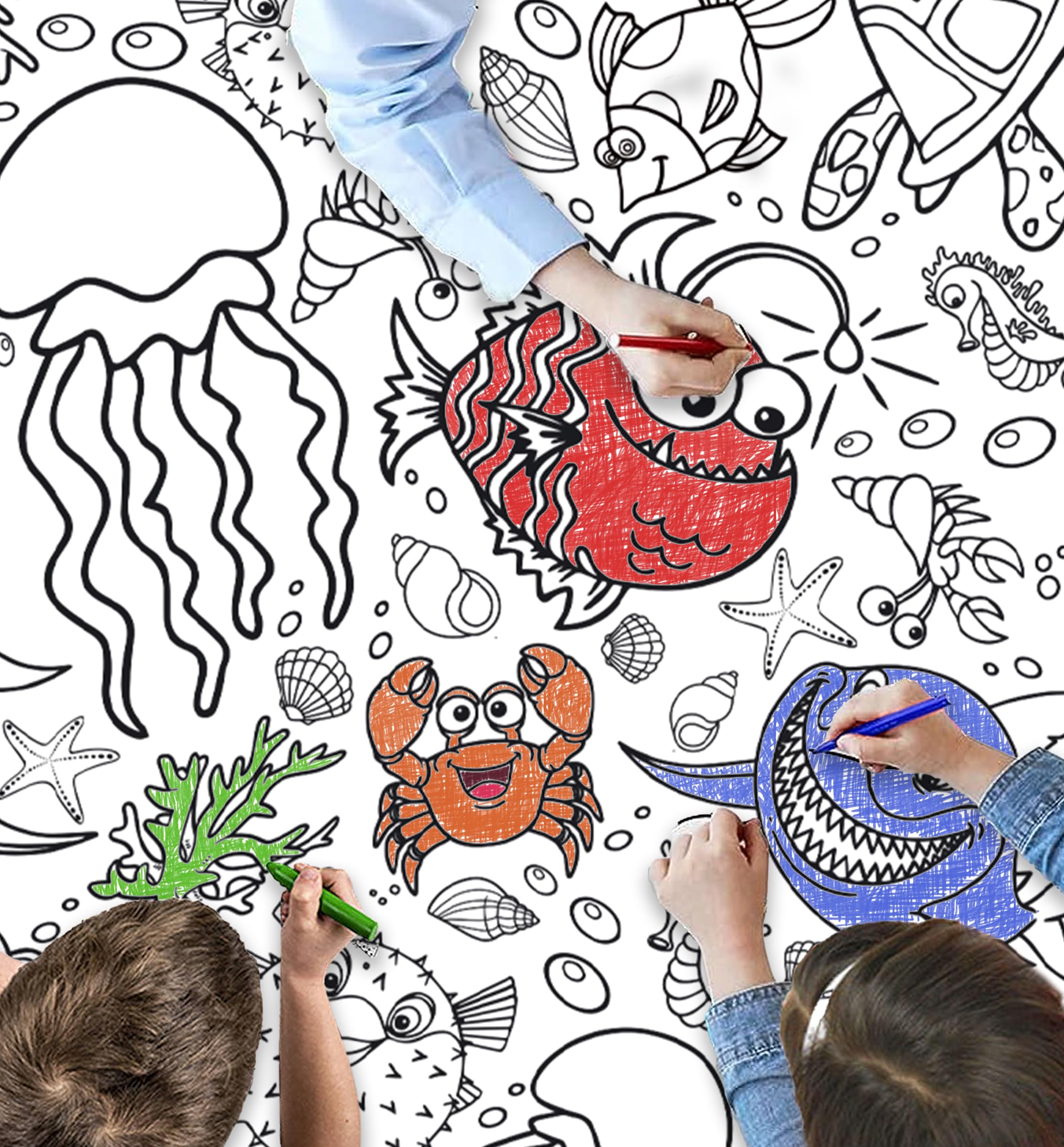 Splat Planet Sea Life Giant Colour-In Table Cloth for Kids - Large ocean colouring activity and party table cover. 240 x 120 cm