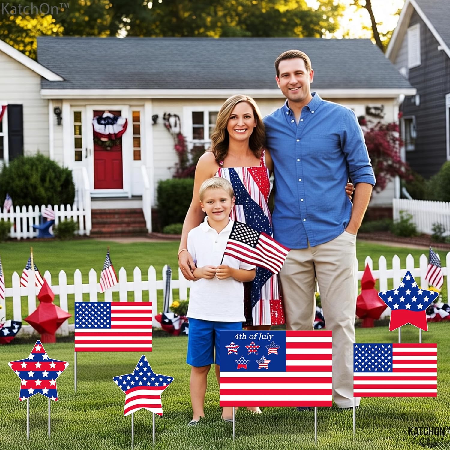 KatchOn, American Flag Yard Signs with Stakes - 6 Pcs | Election Day Decorations Outdoor | Patriotic Decoration, Election Decorations for Lawn, Yard | USA Flag Theme Decorations