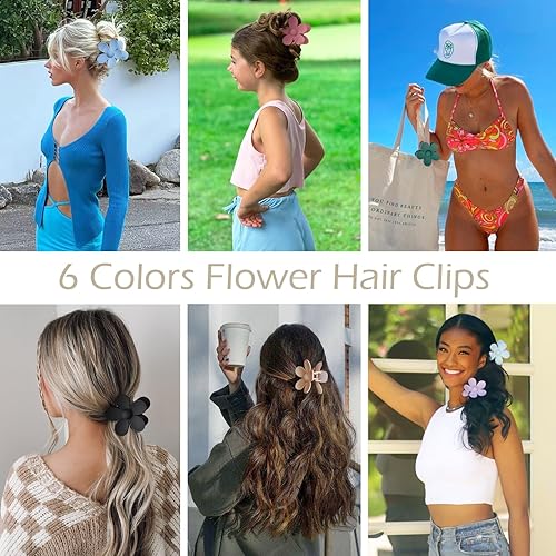 Miniatura 3 de Clips de Cabello con Flores 6 PCS Clips de Garra con Flores para Mujeres Clips de Garra Grandes Mate Sujeción Fuerte Pinzas de Mandíbula Accesorios