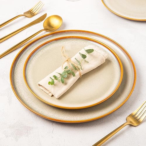 Miniatura 6 de LERATIO - Juego de 6 platos de cena de porcelana, platos de 10.5 pulgadas con esmalte reactivo, vajilla de forma moderna para cocina, aptos para