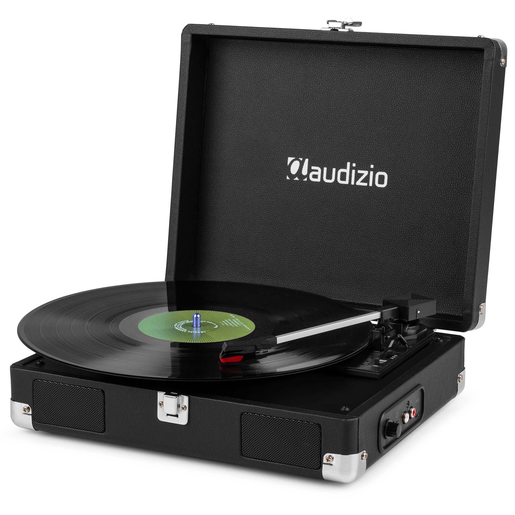 Audizio RP111BK - Koffer Plattenspieler mit Lautsprecher | Autostopp | 33/45/78 RPM | RCA | Kopfhöreranschluss | Schallplattenspieler Retro | Turntable Vinyl Player | Gramofon Record Player, Schwarz