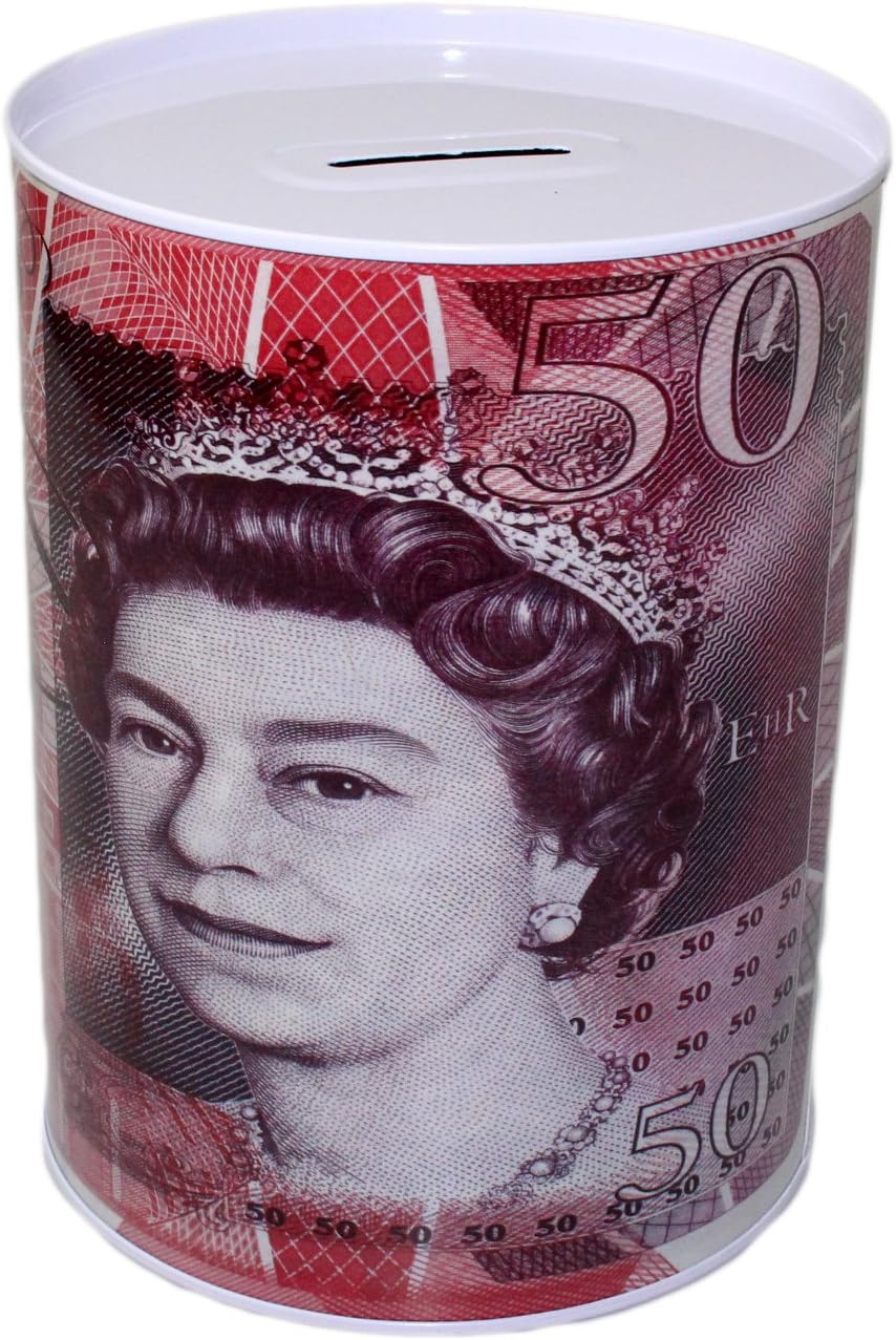 £50 Pound Money Tin Can Box With Printed Piggy Bank Note For Saving