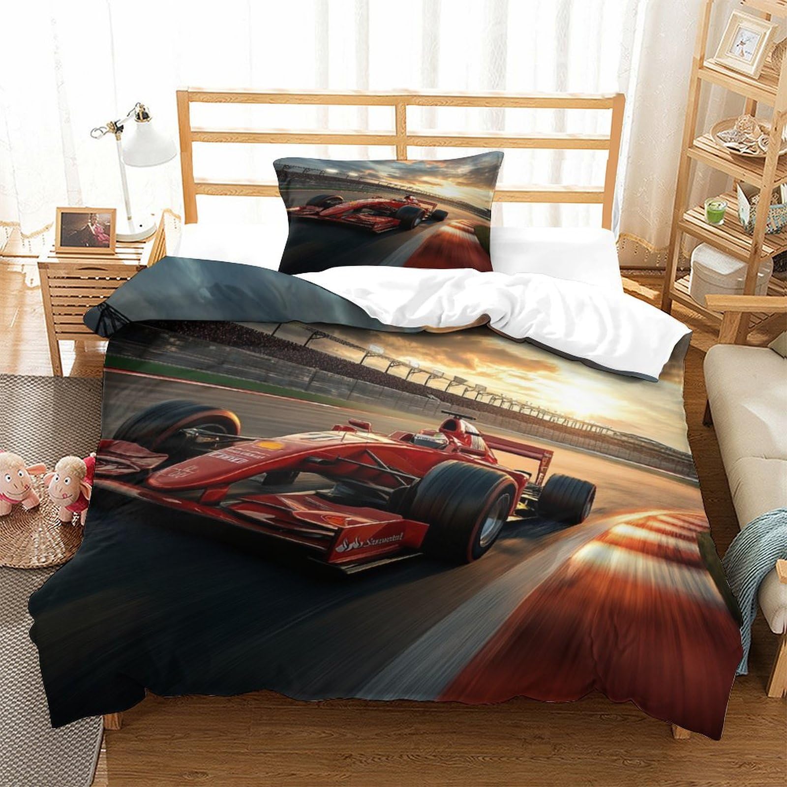 Lililaobiao Boys Ferrariii-4 3D Print Ferrariii Duvet Cover For Kids & Adults, Hypoallergenic Formula Racing Bedding Set Microfiber Single（135X200cm） Comforter Cover, Skin-Friendly Quilt Cover With Zipper