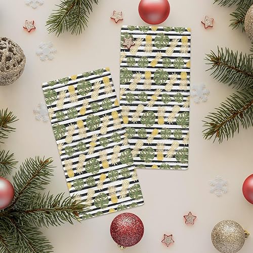 Miniatura 4 de Juego de 2 paños de cocina con plantas tropicales y frutas, toallas de mano con diseño de piña, hojas de Monstera, juego de 2 paños de secado