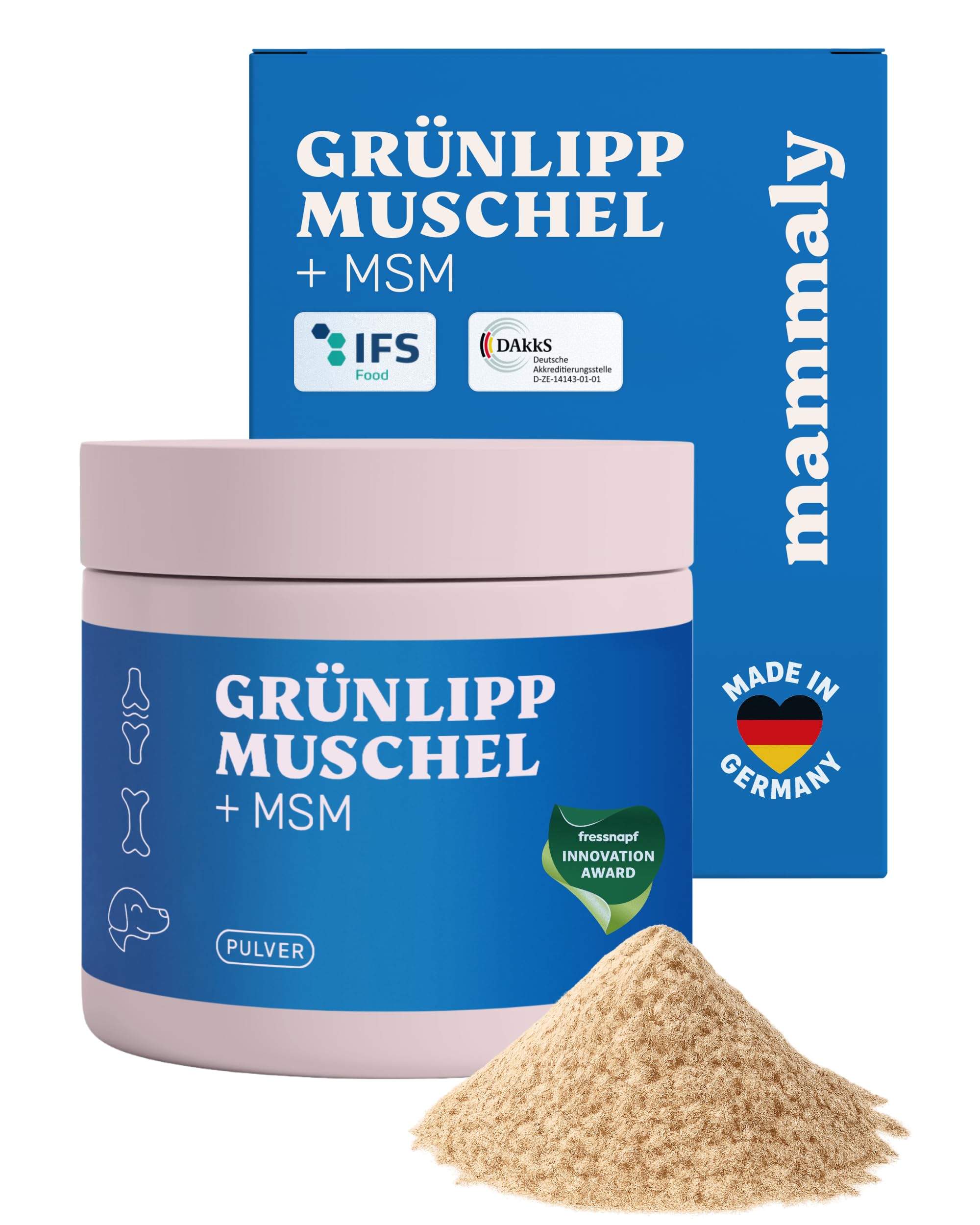mammaly Grünlippmuschelpulver + MSM Gelenke für Hunde (reicht ≈60 Tage)