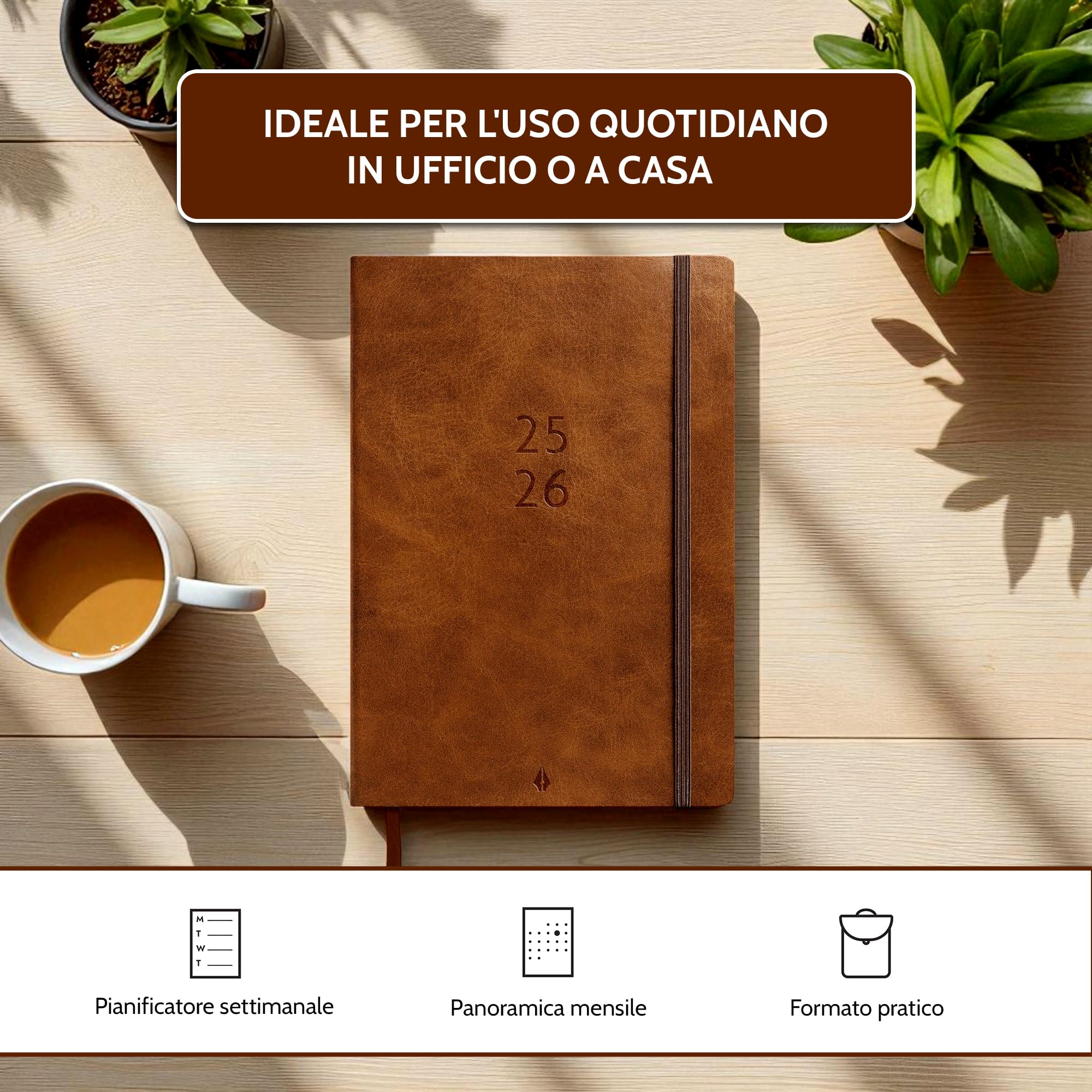 Burde Agency A5 Forma Deluxe Marron – Planificateur Hebdomadaire Élégant en Simili, – Organiseur Idéal pour Étudiants, Professionnels et Usage Quotidien – 176 Pages