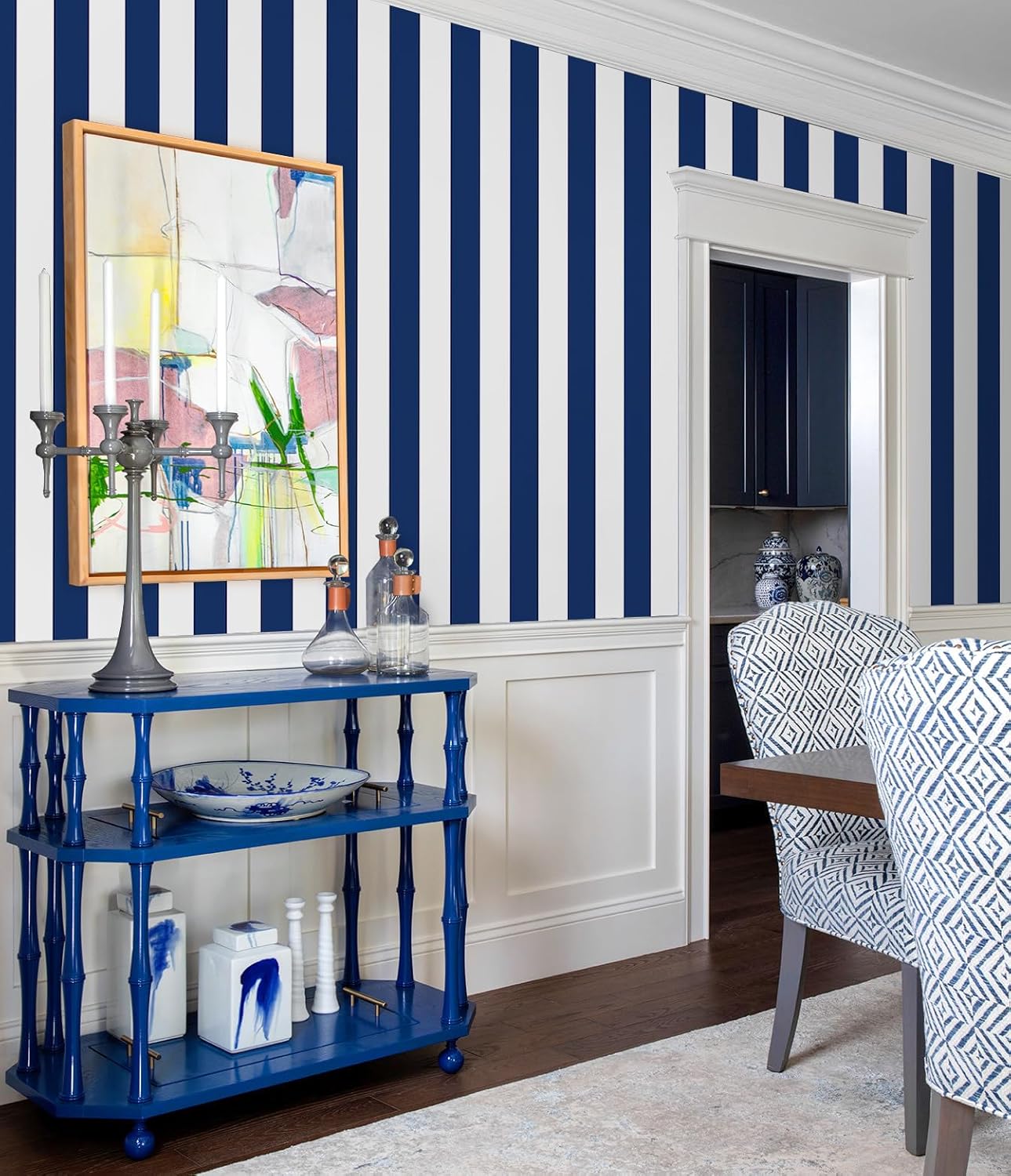 Erfoni 17.7"x394" Removable Wallpaper Stripe Peel and Stick Wallpaper Modern Blue and White Wallpaper Self Adhesive Contact Paper DIY Decorative Wallpaper Dark Stripe Wallpaper for Home Walls Covering
