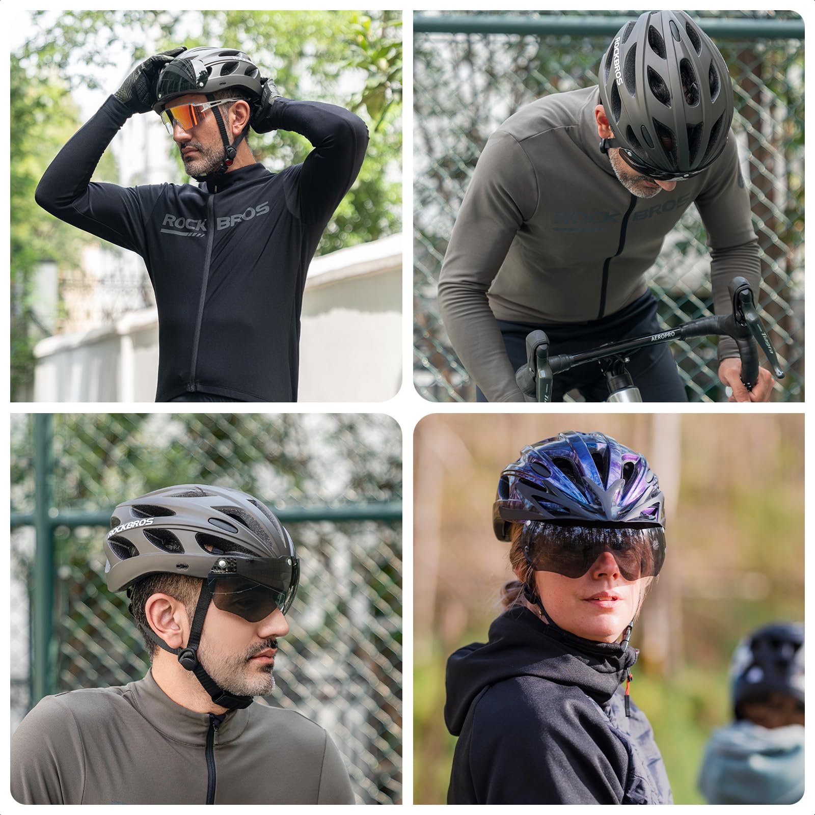 ROCKBROS Fahrradhelm Rennrad Helm Radhelm mit Abnehmbaren Visier Cityhelm Leichter Stadthelm für Damen und Herren MTB 58-61CM/58-65CM