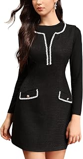 2025 Women Tweed Dress Fall Winter V Neck Sleeveless A Line Pockets Work Casual Jackie Dresses