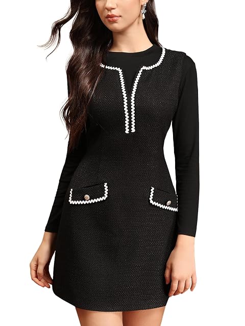M Infisavo 2025 Women Tweed Dress Fall Winter V Neck Sleeveless A Line Pockets Work Casual Jackie Dresses