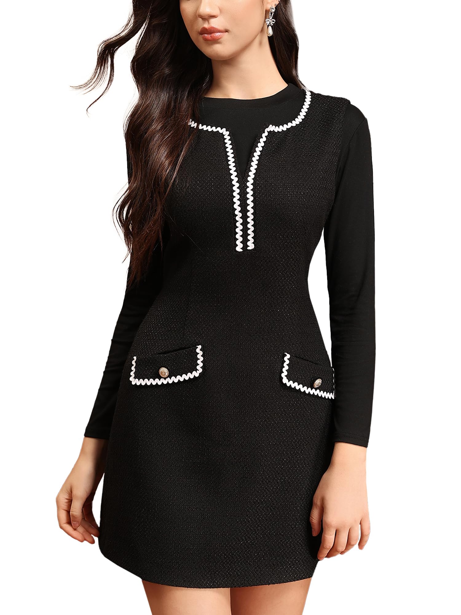 M Infisavo 2025 Women Tweed Dress Fall Winter V Neck Sleeveless A Line Pockets Work Casual Jackie Dresses