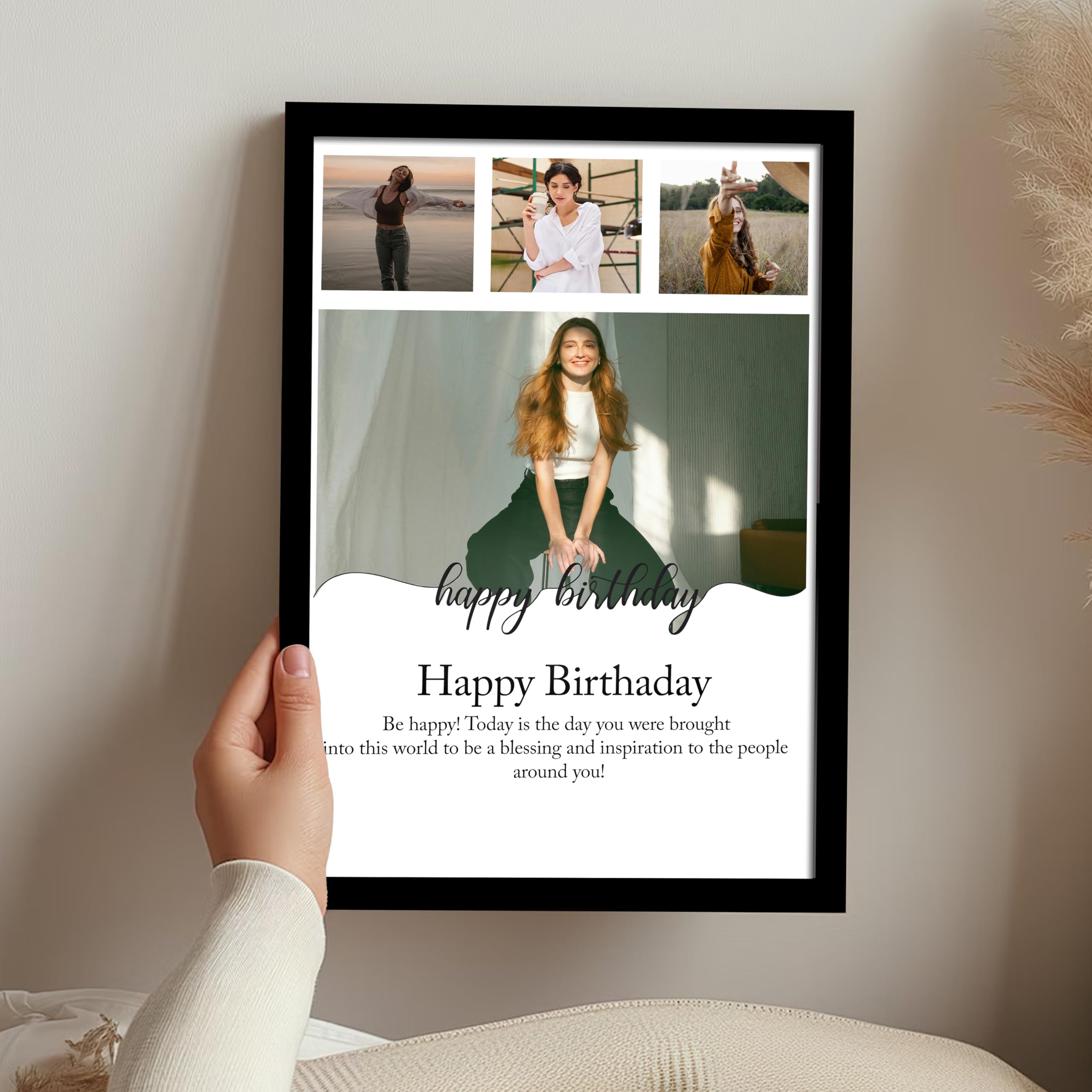 SNAP ART Personalized Happy Birthday Wall Photo Print Collage with 4 Photo Upload Customized Photo Frame Gift For Father, Mother, Brother and Friends (8x12 Inch4)