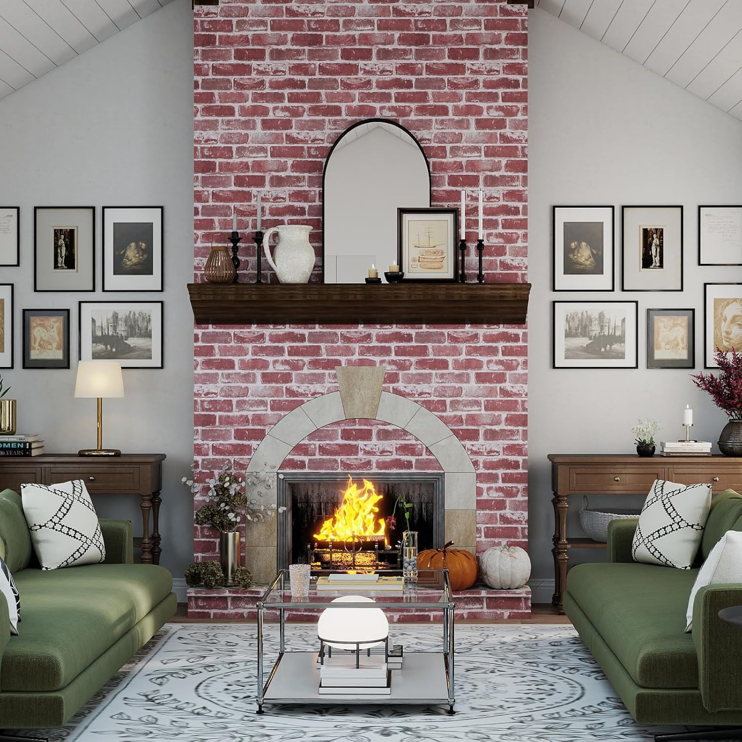 MS magic Red Brick Wallpaper Peel and Stick Wallpaper 17.7” X 393.7” Faux Brick Wall Paper Waterproof Self Adhesive Removable Vintage Textured Contact Paper for Fireplace Kitchen Home Decoration Vinyl