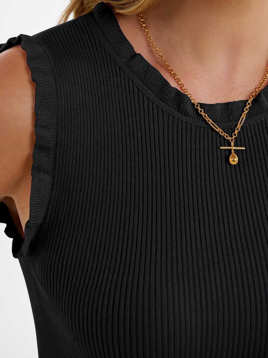 Ribbed Tank Tops for Women Crew Neck Ruffle Sweater Vest Cute Sleeveless Shirts 2026 Summer Business Casual Outfits image 6
