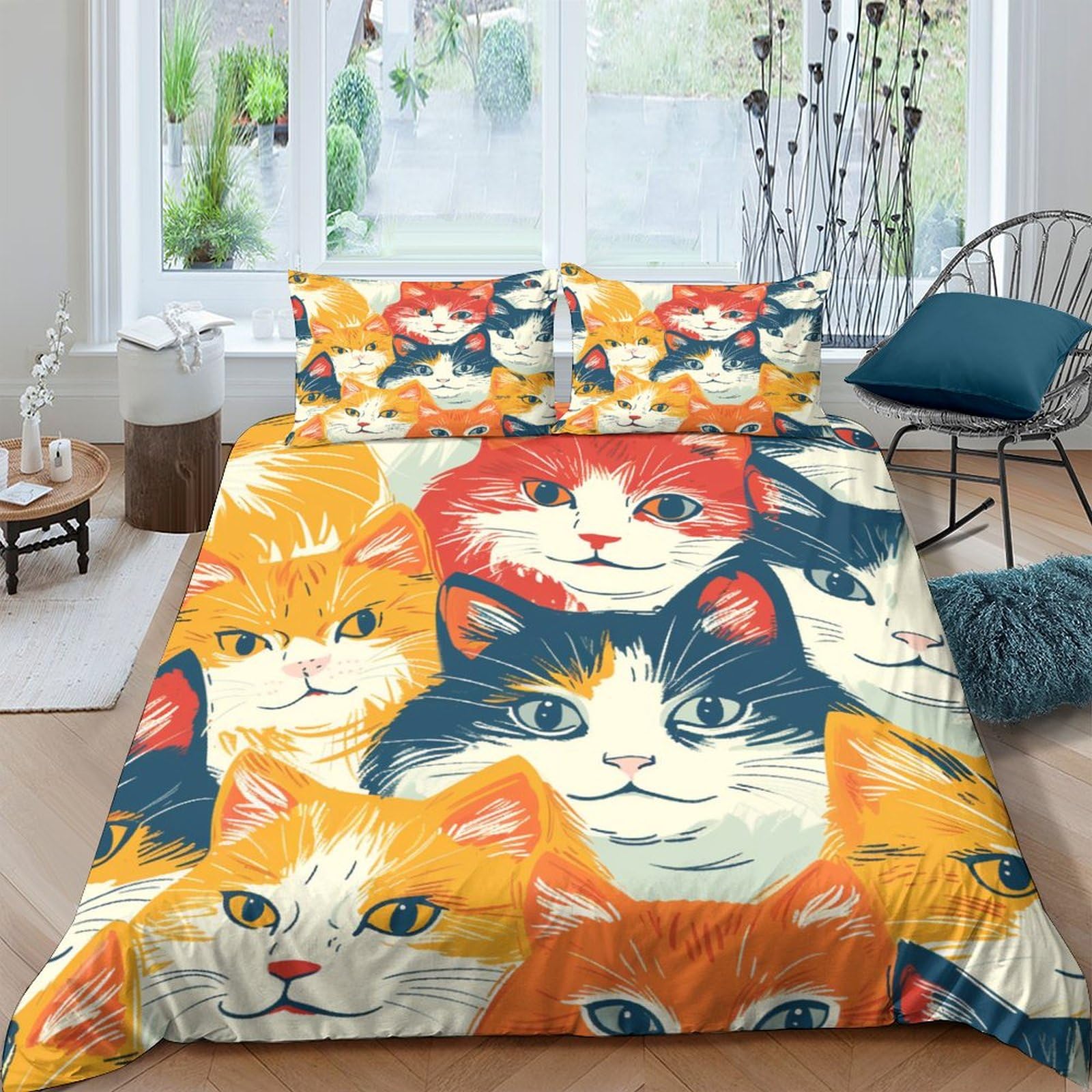 Housse de couette chat 3D en microfibre respirante pour transformer votre chambre double