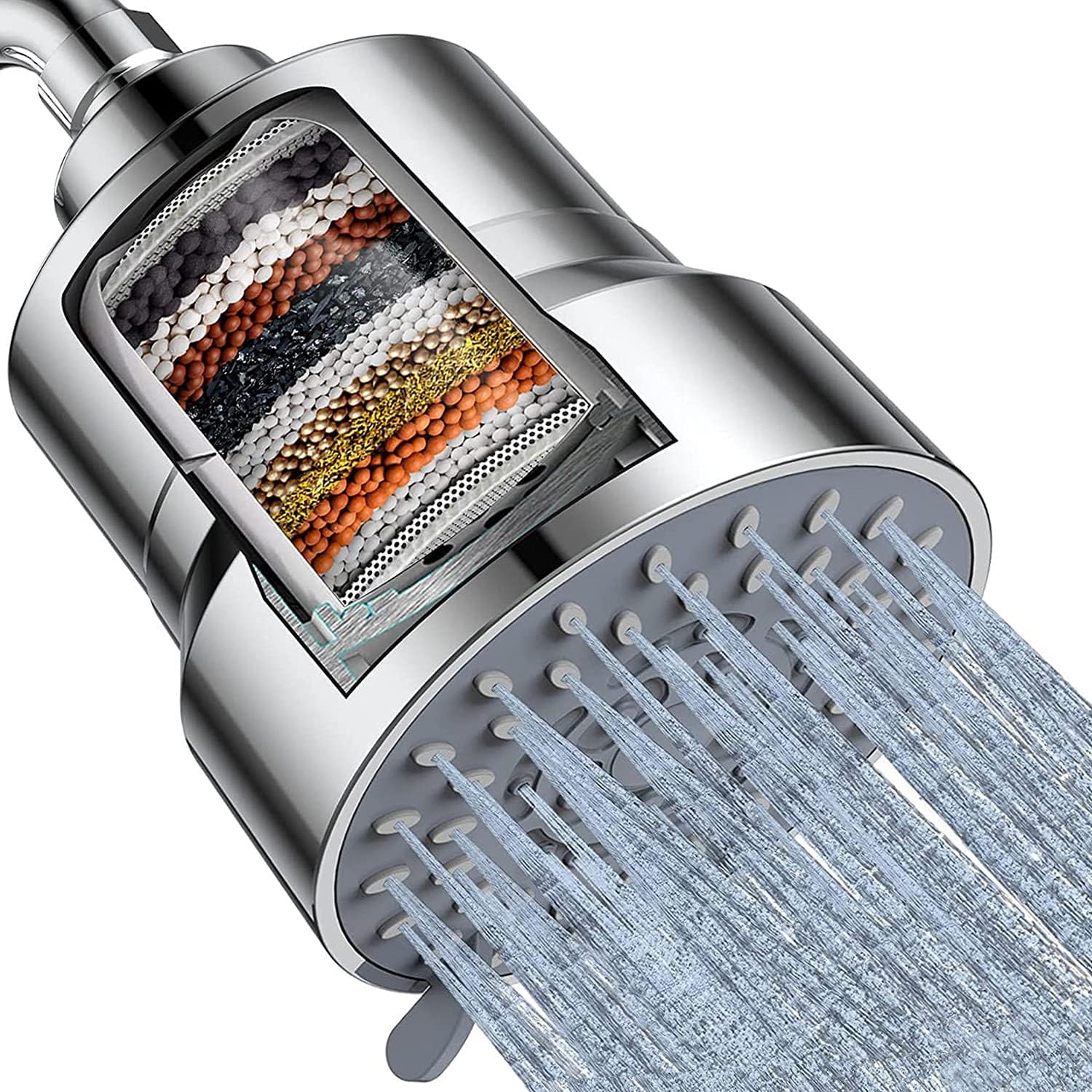 Purifit 15stage ZEUS PF3SPRY-01 Multiflow ABS Shower Head Filter for Hard Water Softening - High Hardness Cartridge for Borewell/Tanker Water