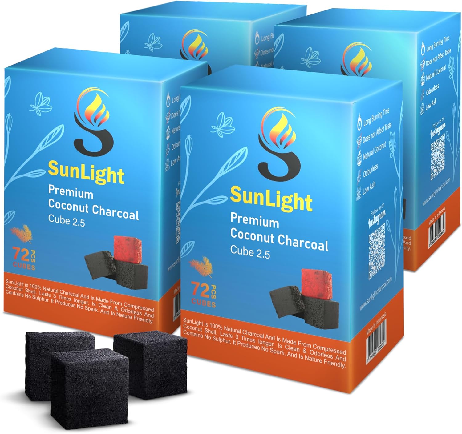 Coconut Charcoal Cubes for Hookah (72 CT, 2.5mm)