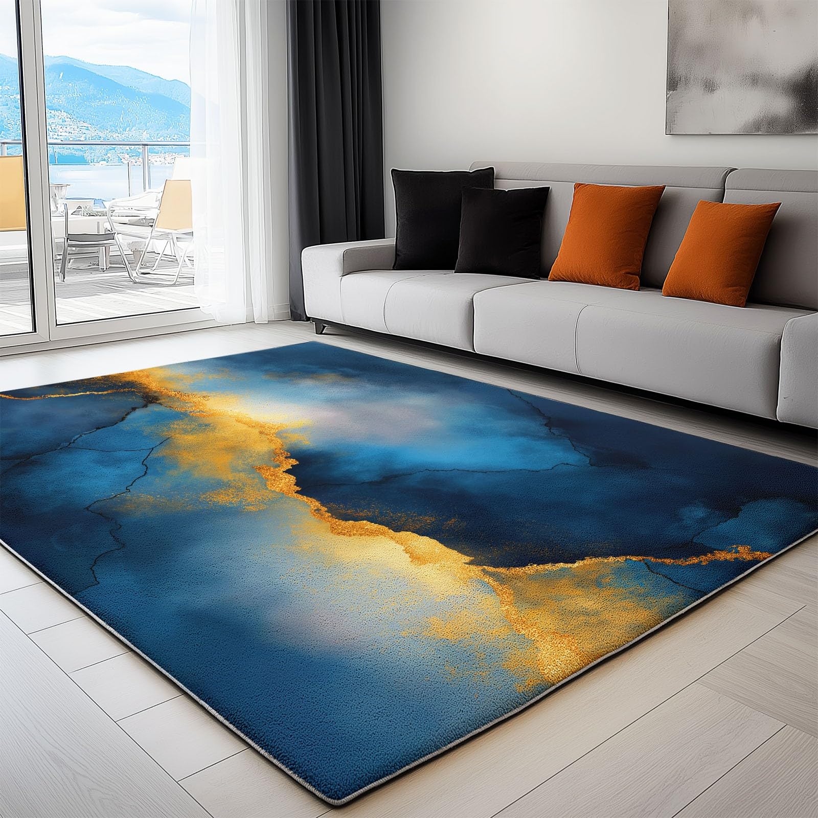 Genérico Dywaniki do salonu marmurowe tło 180 x 240 cm dywanik, ciemnoniebieski miękki krótki włos zmywalny antypoślizgowy dywan - do sypialni jadalni salonu dekoracja domu