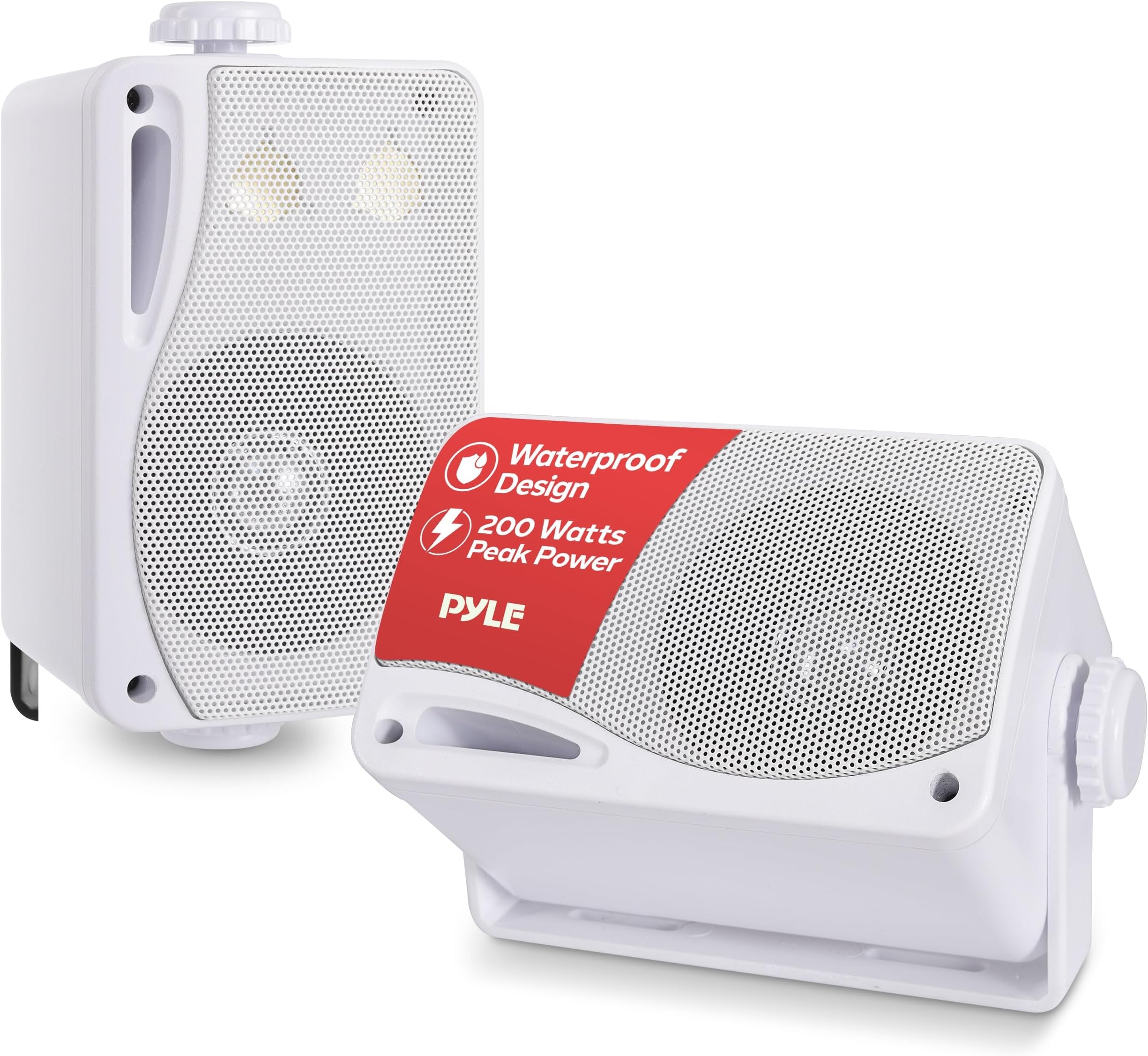 Pyle 3-Way Weatherproof Outdoor Speaker Set - 8.89cm 200W Pair of Marine Grade Mount Speakers - in a Heavy Duty ABS Enclosure Grill - Home, Boat, Poolside, Patio, Indoor Outdoor Use -PLMR24 (White)