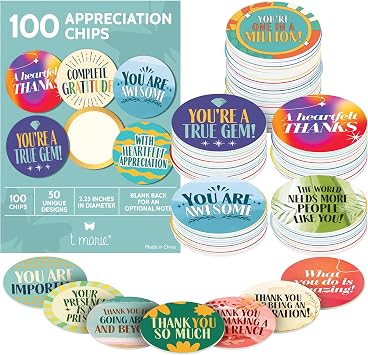 T MARIE 100 Mini Bulk Appreciation Gifts - 2.25 Token of Appreciation Chips for Employee Appreciation Week, Staff, Nurses, Teachers, Students and More - Share Kindness, Recognition and Motivation