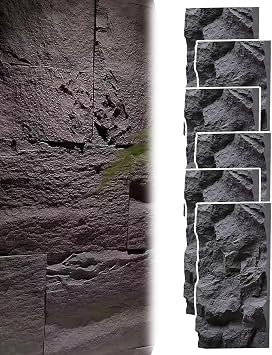 Black Faux Stone Wall Covering Panels for Bathroom Patio, Siding Vaneer Panels Exterior Artificial 3D Wall Decor Outdoor, Textured Cladding6 pcs