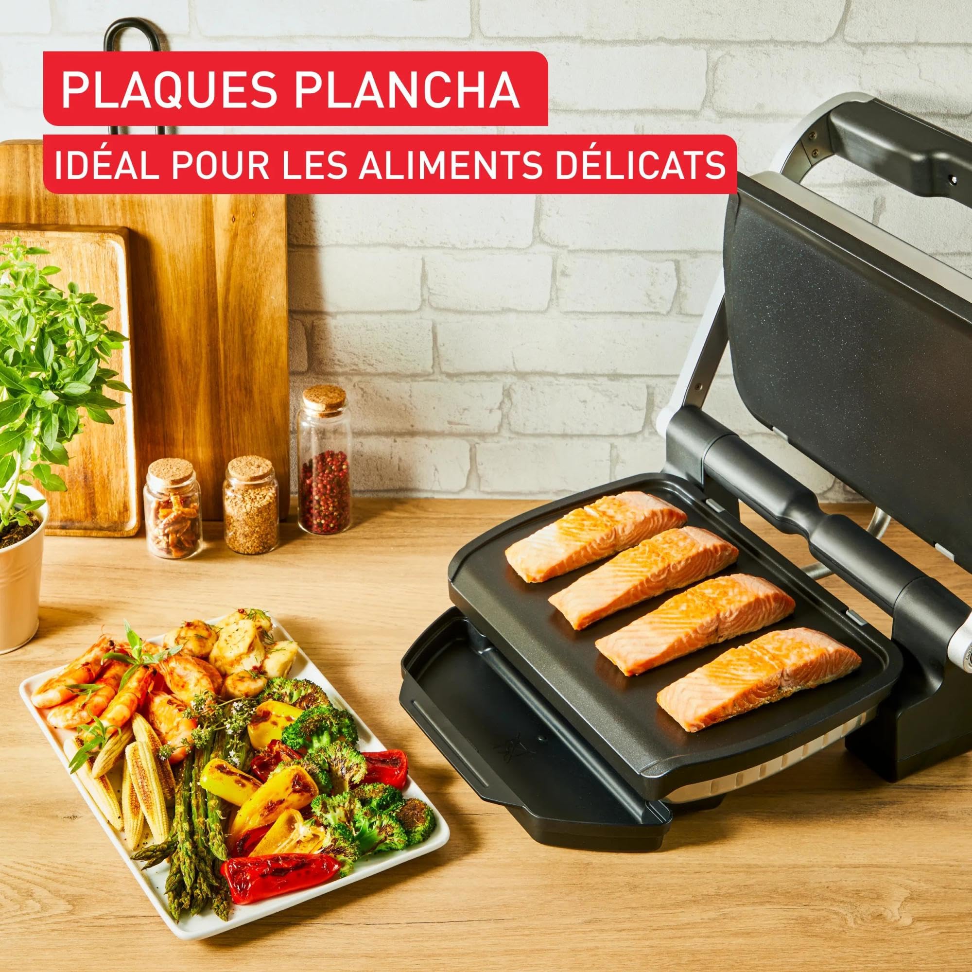 Tefal Plaques à Plancha, Plaques à Griller, Compatible OptiGrill + / OptiGrill Elite, Moulé anti-adhérent, Idéal pour les ingrédients délicats, XA728810