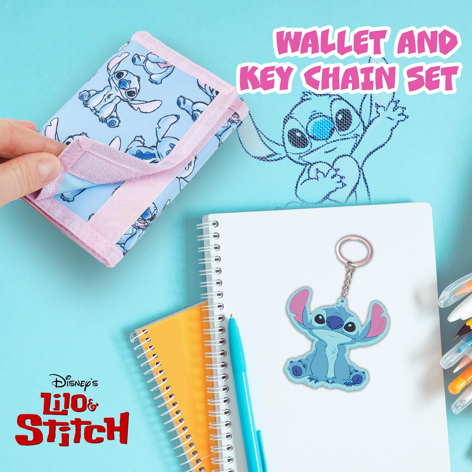 Disney Stitch Kids Wallet and Keyring Gift Set Cute Trifold Wallet with Coin Purse Card Slots and Keychain Stitch Gifts (Blue Stitch) - Image 4