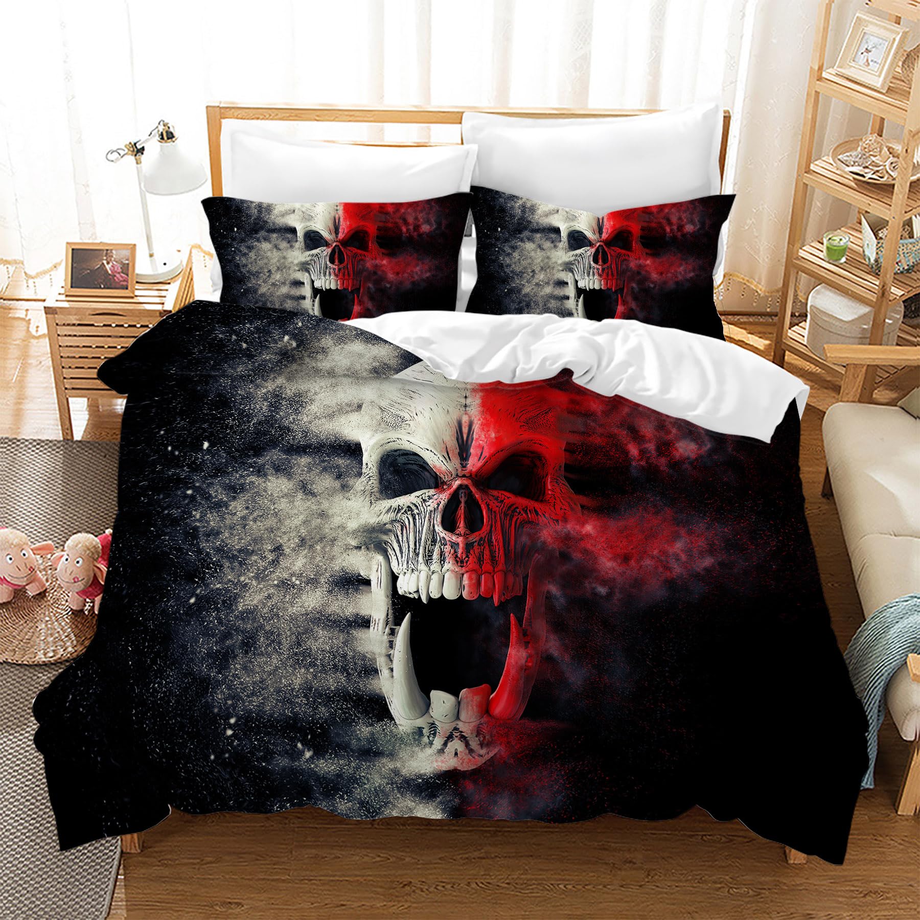 TAKOLI Bettwäsche-Set Mit 3D-Totenkopf-Muster – Mikrofaser, 2-teilig, Größe 135x200 Cm