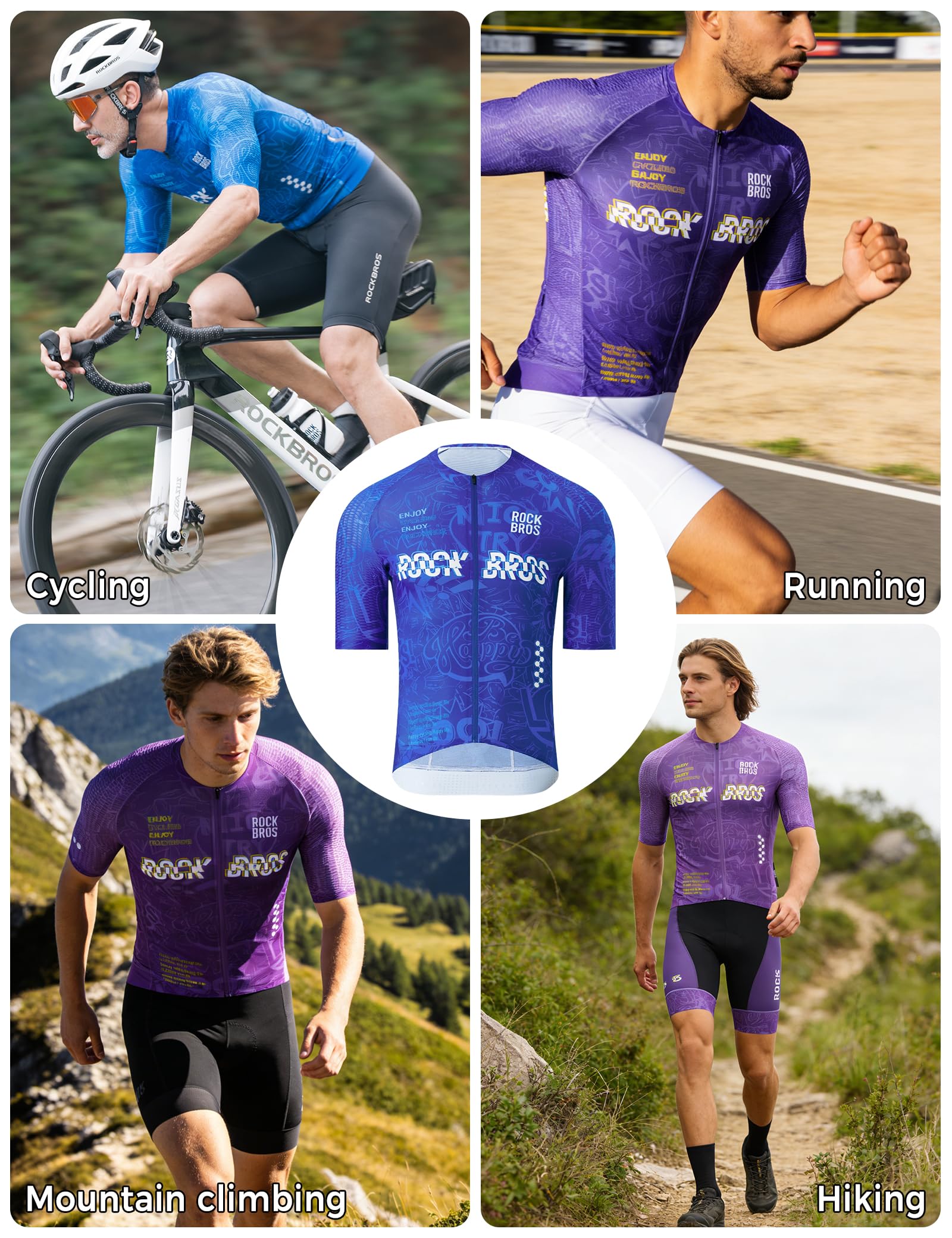 ROCKBROS Radtrikot Kurzarm Herren, Atmungsaktiv Fahrradtrikot | Schnell Trocknend Leichtes Elastisches Cycling Jersey mit 3 Taschen für Sommer Rennrad MTB Outdoor