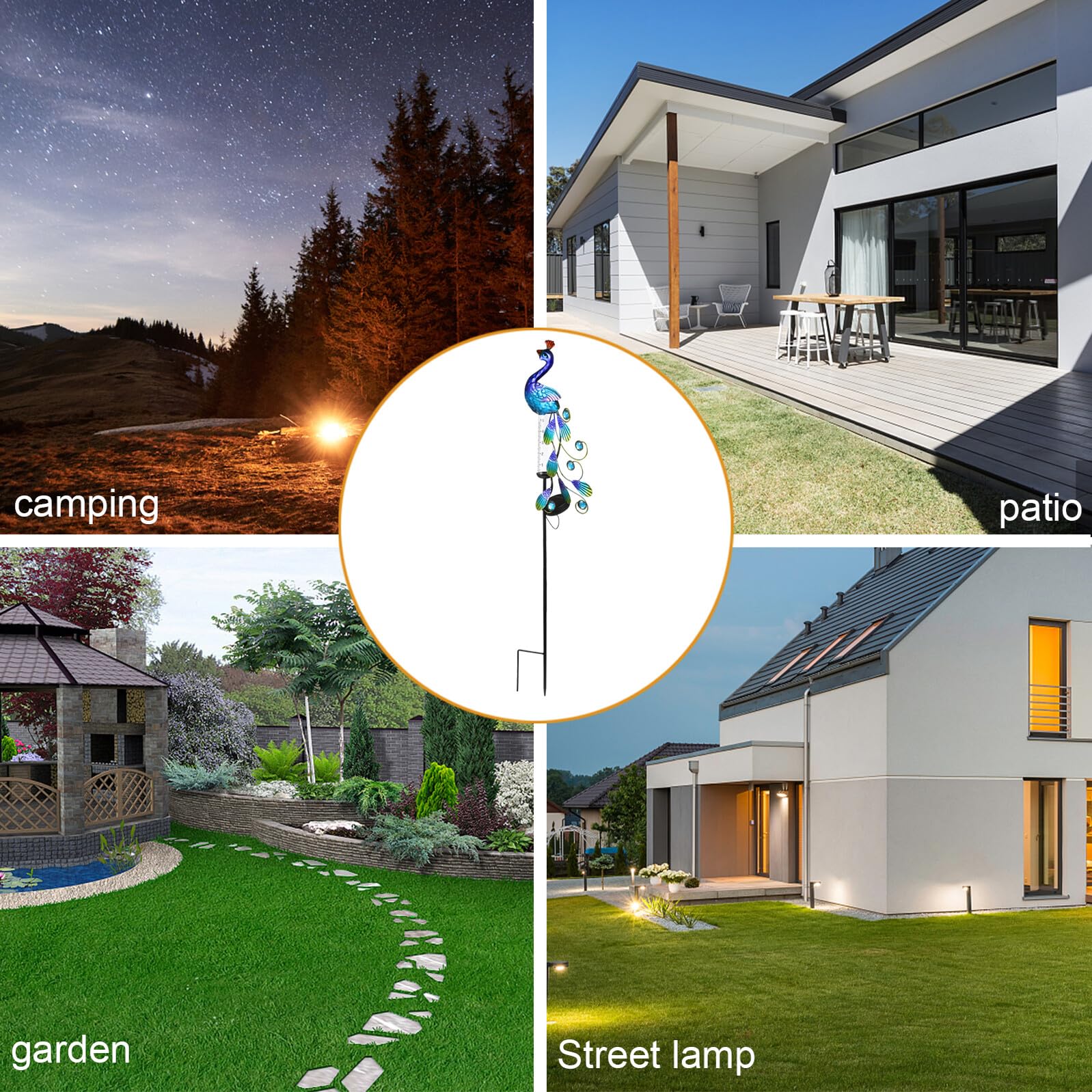 Lumière Solaire Paon en Fer pour Jardin et Pelouse, Stable | Charge Solaire, Étanche, Usage Multiple, Style Rétro Simple, pour Jardins et Pelouses, 1 Pièce