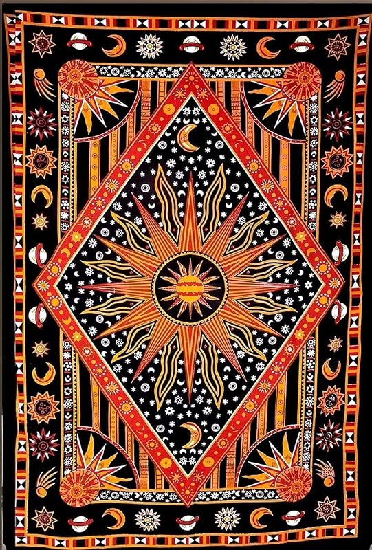Burning Sun Tie Dye Tapestry, Celestial Sun Moon Star Planet Bohemian Poster Tapestry Tarot Wall Hanging Boho Hippie Hippy Beach Coverlet Curtain (Orange, 30"X40")