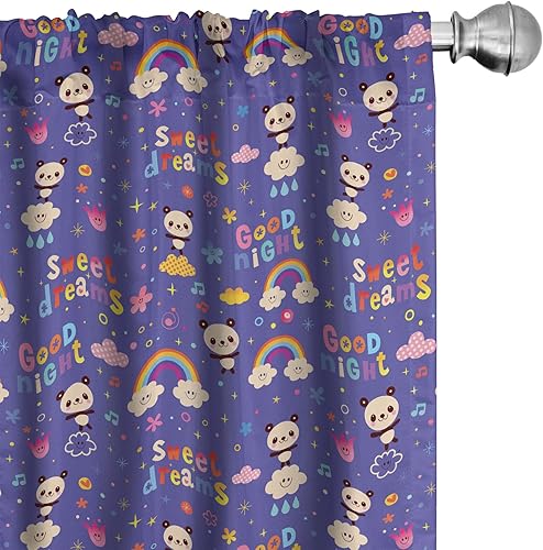 Miniatura 30 de Lunarable Cortinas de ventana mostaza, líneas curvas simétricas, rayas onduladas, damasco, diseño hippie retro, pastel, decoración ligera, juego de