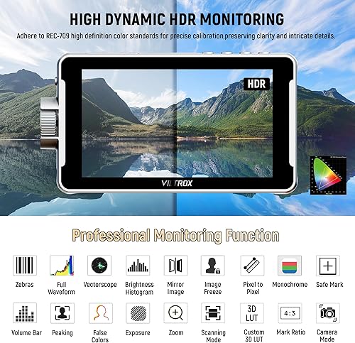 Vista 3 de VILTROX DC-V1 Monitor de Campo para Cámara con Pantalla Táctil, Monitor DSLR de 5.5 Pulgadas con Resolución 1920x1080 IPS, con Capucha Protectora