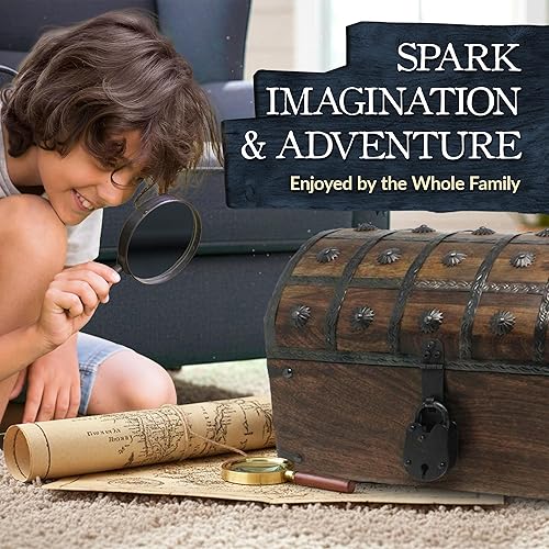 Miniatura 5 de Nautical Cove - Cofre del tesoro pirata con cerradura de hierro y llave de esqueleto, almacenamiento de madera y caja decorativa (L, 13 x 8 x 8.25)