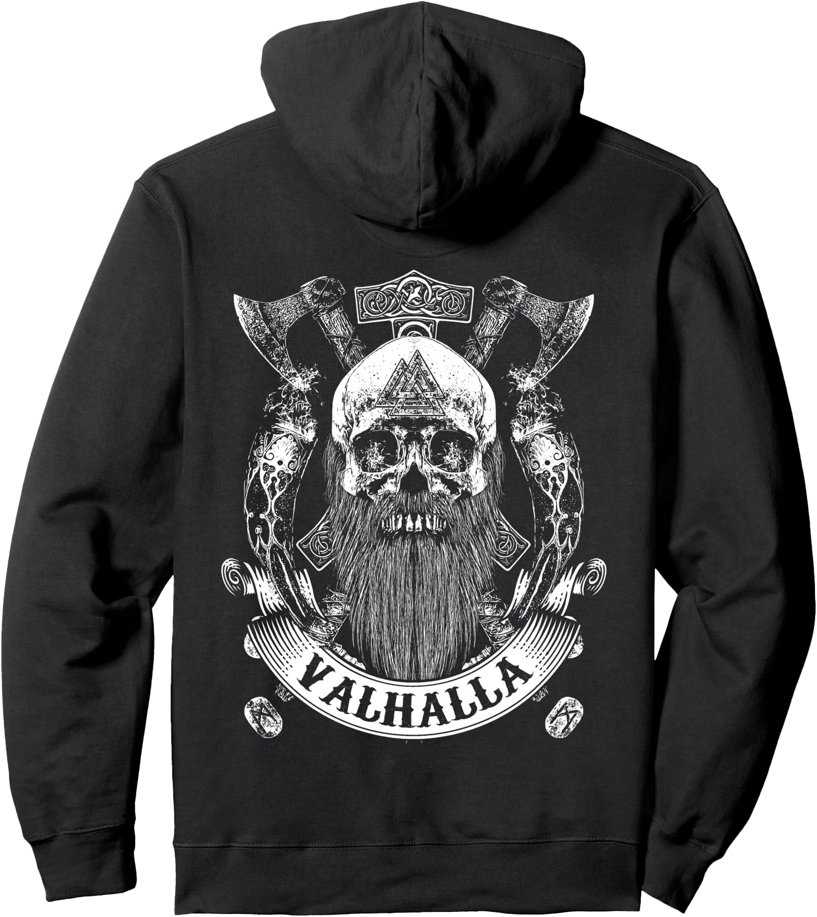 Skull Beard Runes Valhalla Hoodie Gift Pullover Hoodie