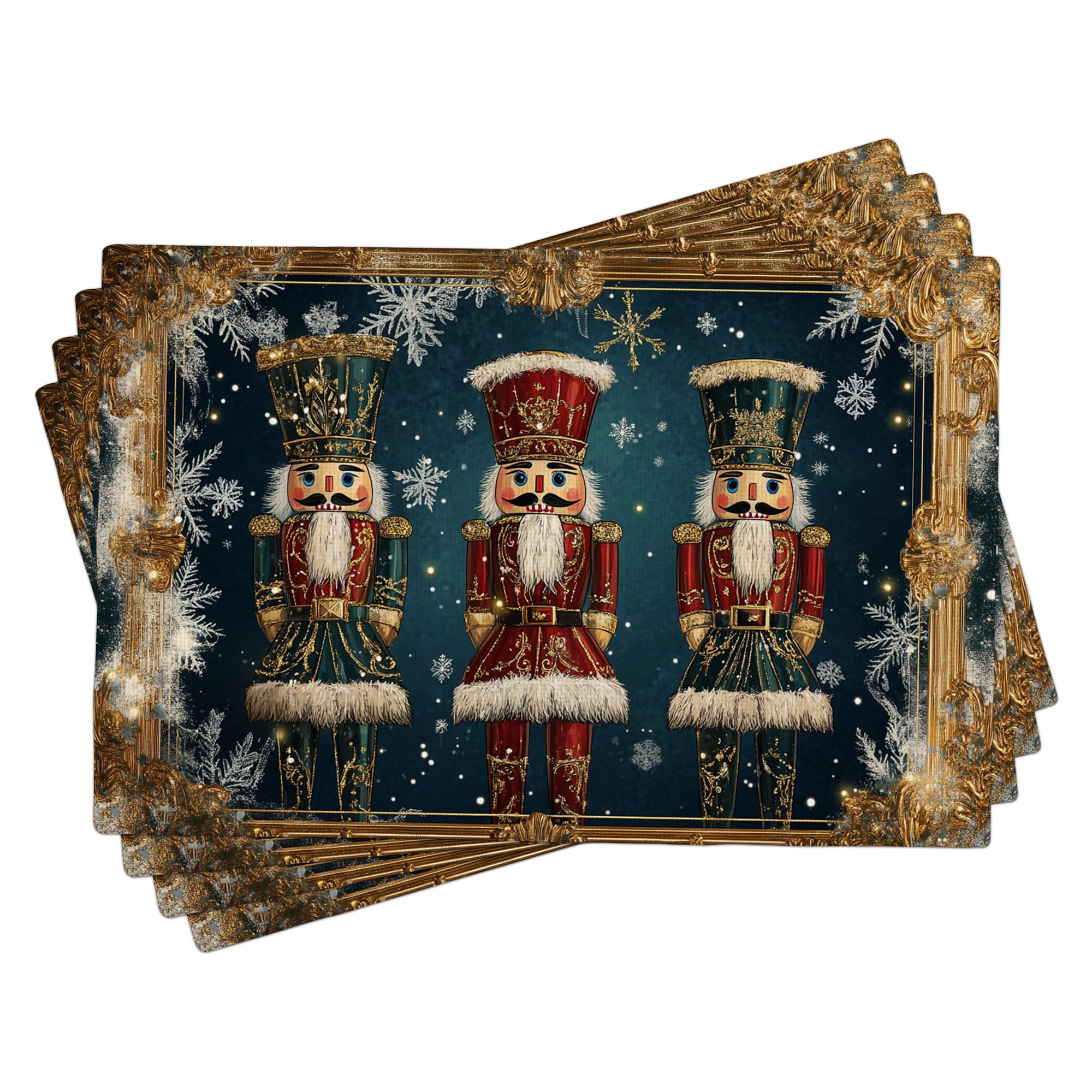 Nutcracker Placemats Set of 4, Red Green Traditional Holiday Place mats for Winter Dining Table, Washable Indoor Outdoor Xmas Decorative Mats 18x12 Inch