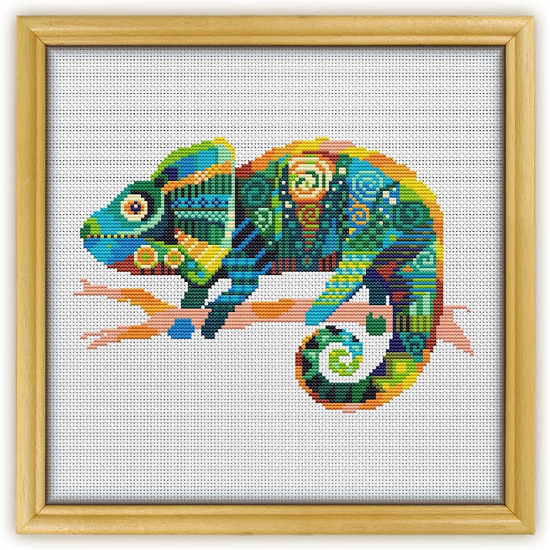 Mandala Chameleon K567 Counted Cross Stitch KIT#3. Threads, Needles, Fabric, Embroidery Hoop and Printed Color Pattern Inside. Embroidery Pattern