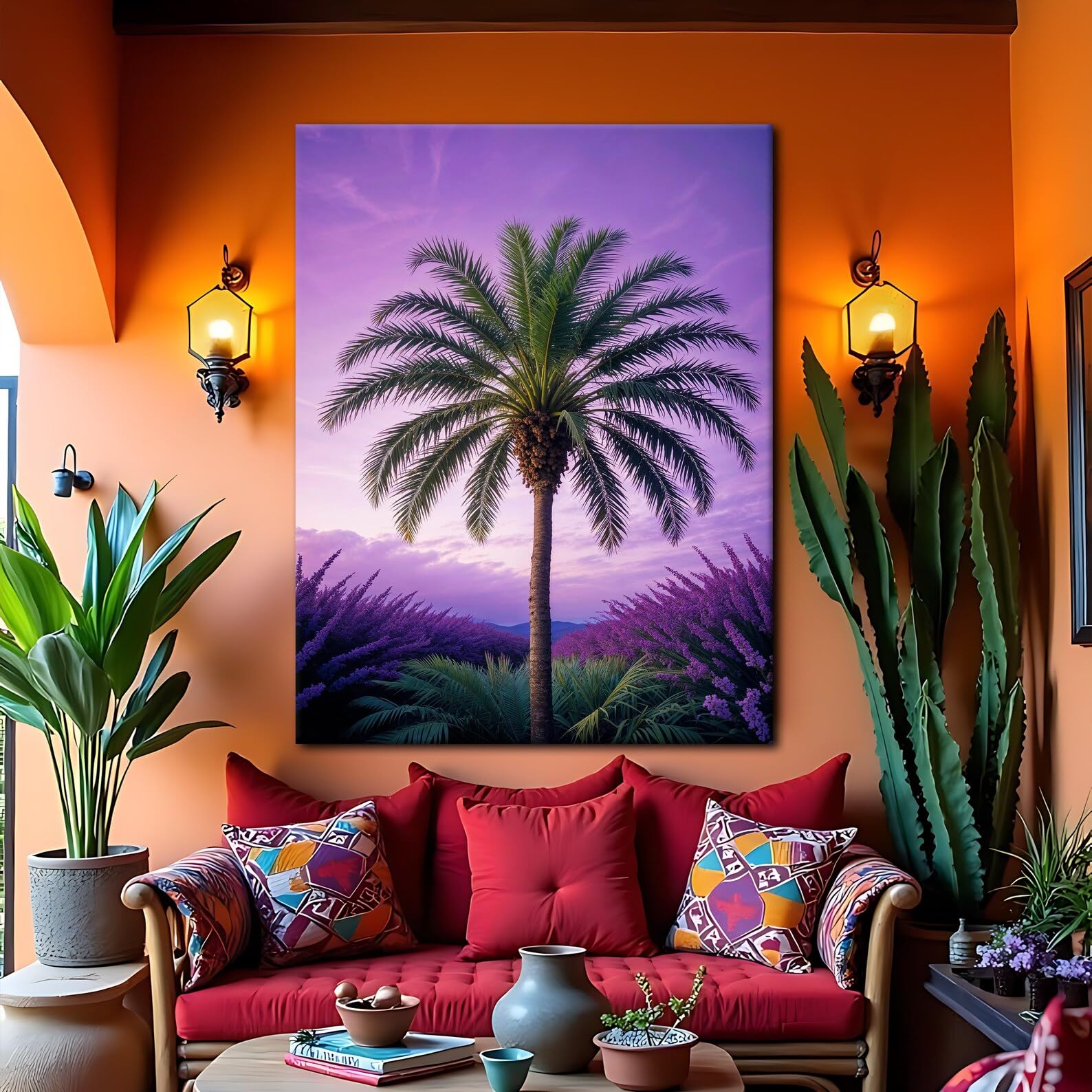 TONGYINLI Tropical Palm Tree Wall Art, Sunset Canvas Print, Exotic Canvas Painting(50x75cm/Frameless)