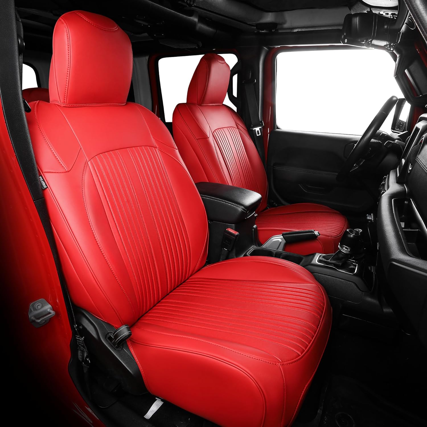 FREESOO for Jeep Gladiator Seat Covers 2020 2021 2022 2023 2024 2025 2026 Full Set, W/NO Rear Cup Holder, Custom Fit for Gladiator JT 2020-2024 2025 2026, Waterproof Faux Leather Red