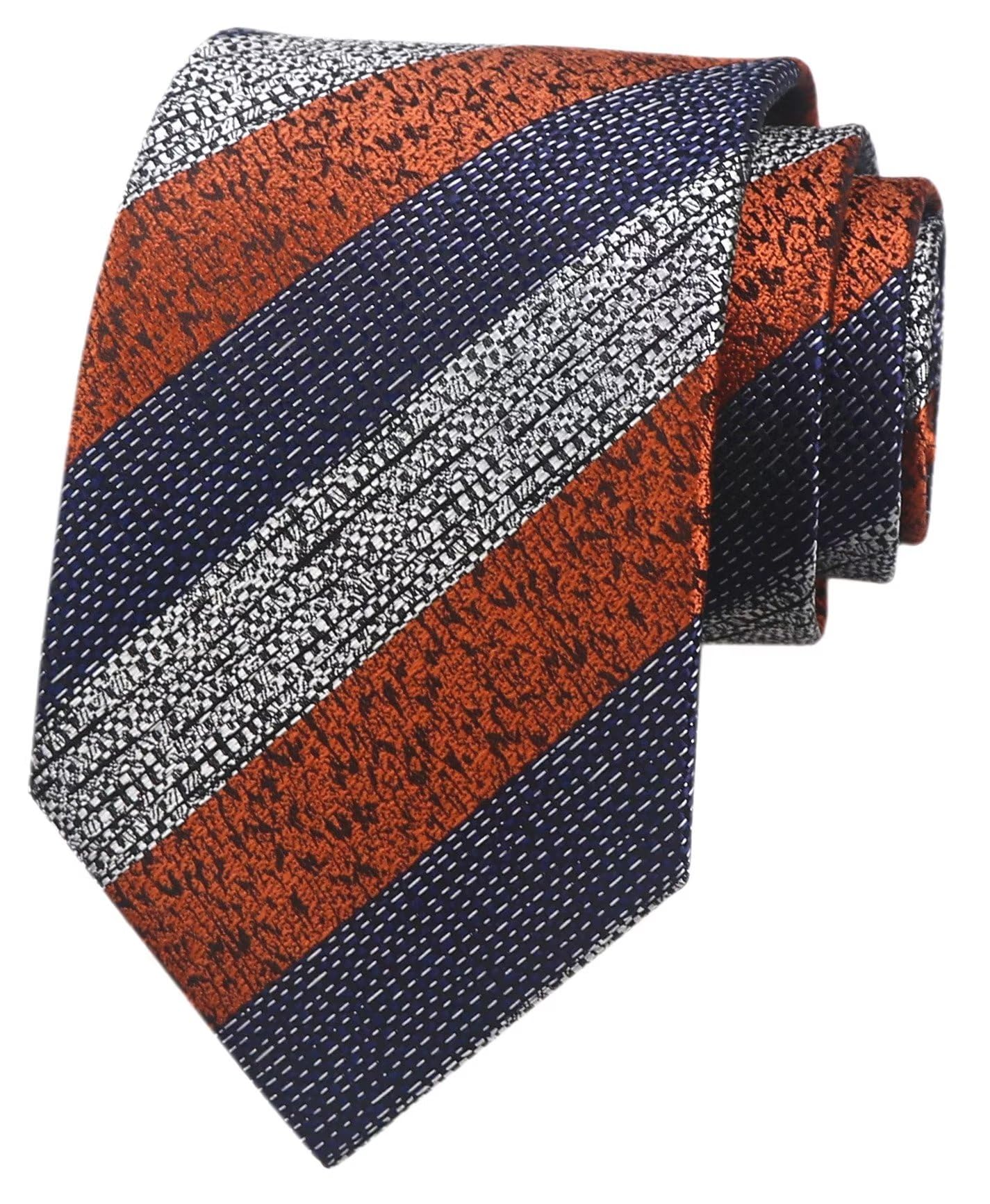 Men's Copper Navy Blue Grey Striped Tie Geometric Burnt Orange Trendy Patterned Fashion Suit Business Necktie