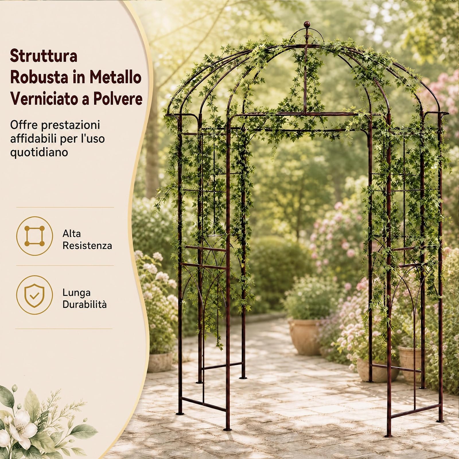 GYMAX Arco per Rampicanti, Pergolato da Giardino in Metallo