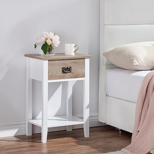 Miniatura 2 de VECELO Juego de 2 mesitas de noche, mesa auxiliar con cajones para dormitorio, sala de estar, sofá, mesita de noche, muebles de acento vintage,