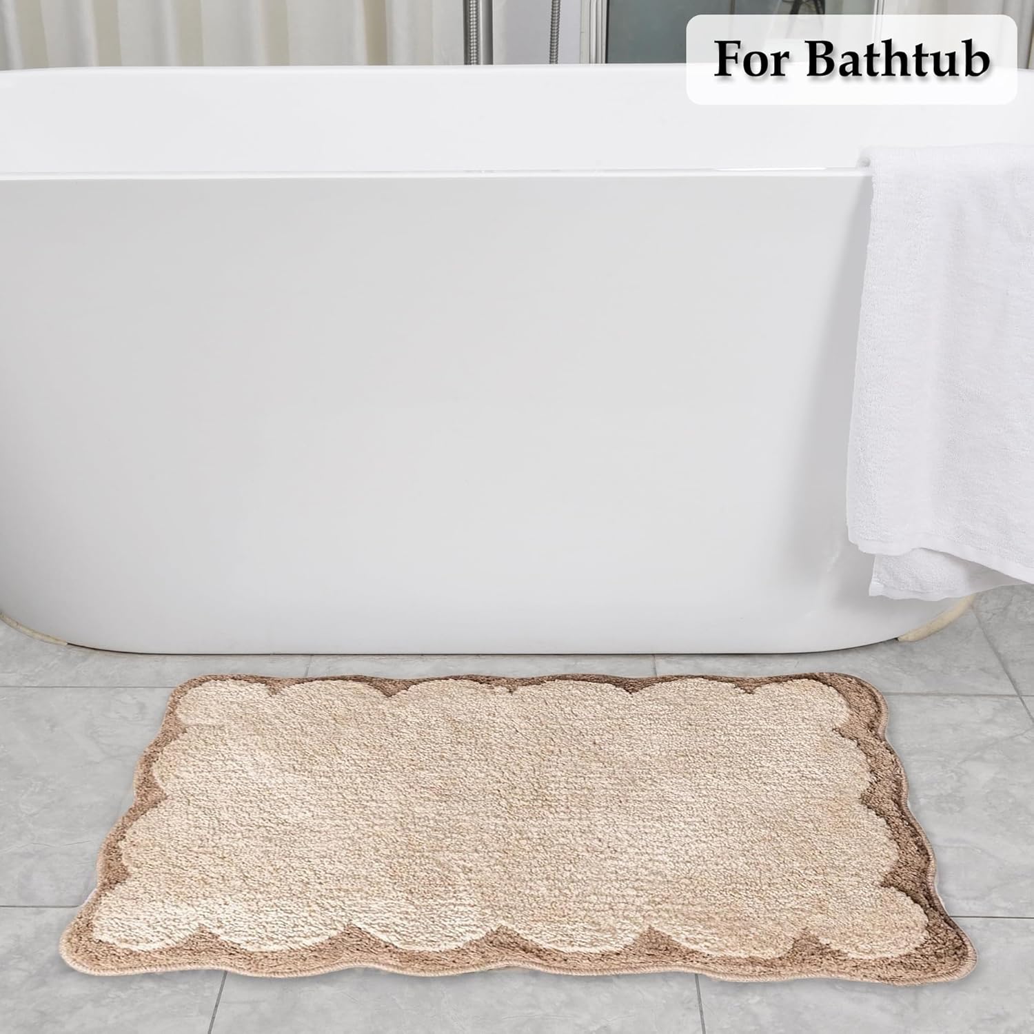 Cute Scalloped Bathroom Rugs, Non Slip Machine Washable Soft Bath Mat Runner for Shower Tub Kitchen 30" x 20", Brown