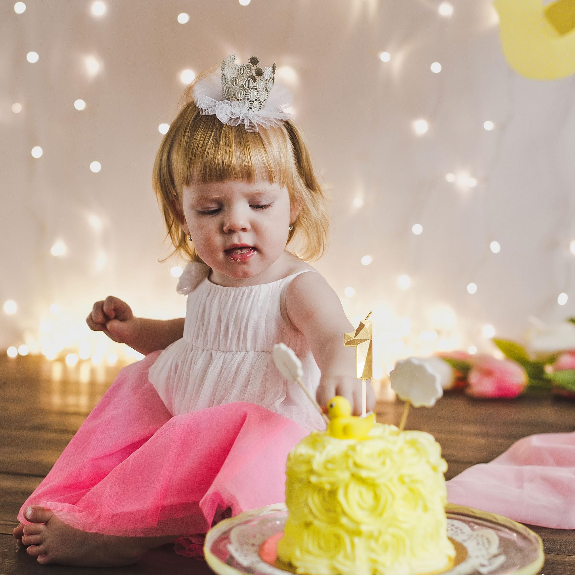 Gold Glitter Number 1 Birthday Candle - 4.13 Inch Premium Cake Candle For First Birthday