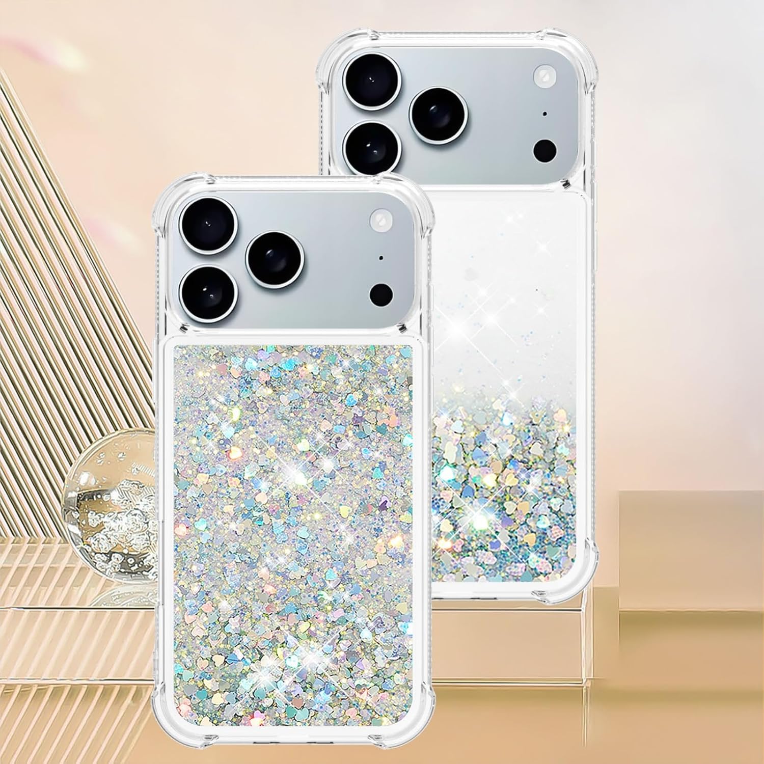 Bling Glitter Case for Apple 17 Pro, Soft TPU Sparkly Flowing Liquid Floating Clear Case for Women Girls Cover for iPhone 17 Pro.Liquid Sliver - Image 2