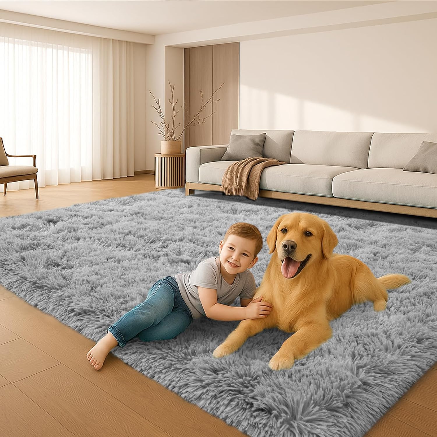 Fluffy Plush Shag Rug 5x7,Ultra Soft Rug for Living Room,Non-Slip Fuzzy Rugs for Bedroom,Carpet for Girl Boy Kids,Modern Indoor Home Decor Aesthetic,Light Gray Grey 5' x 7' (Rectangular)