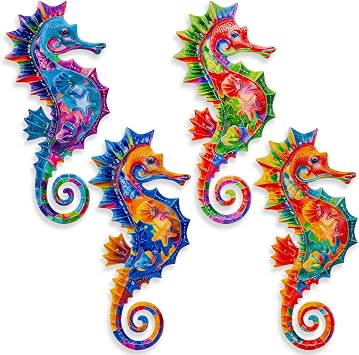 SUNREEK Metal Seahorse Wall Decor, 11 x 5 Coastal Seahorse Wall Art for Beach Ocean Garden Patio Pool Bathroom Decorations