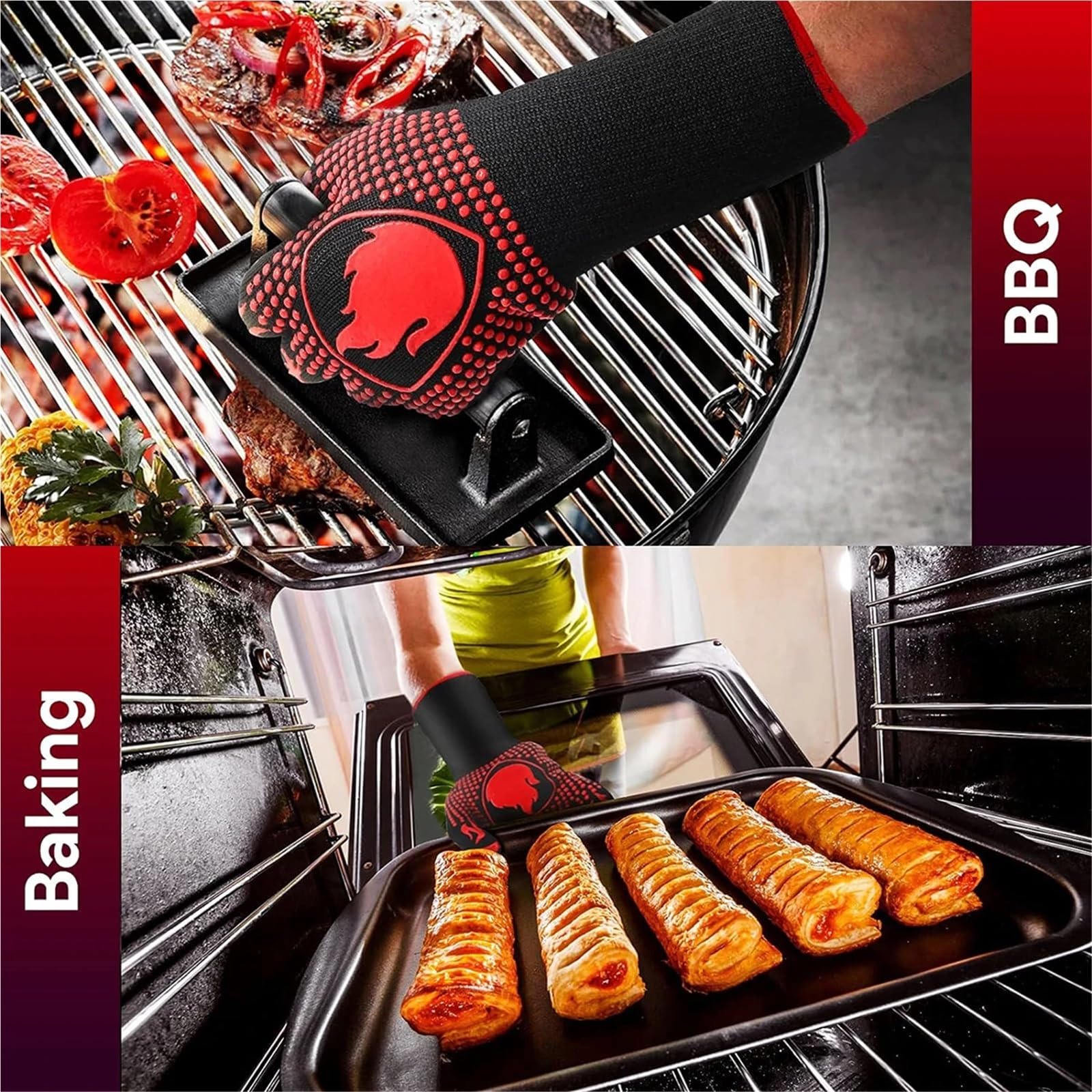 BBQ Anti-Verbrühungshandschuhe Küche Hitzebeständig Grillen Ofenhandschuhe Grill Mikrowelle Hochtemperaturisolierung für BBQ