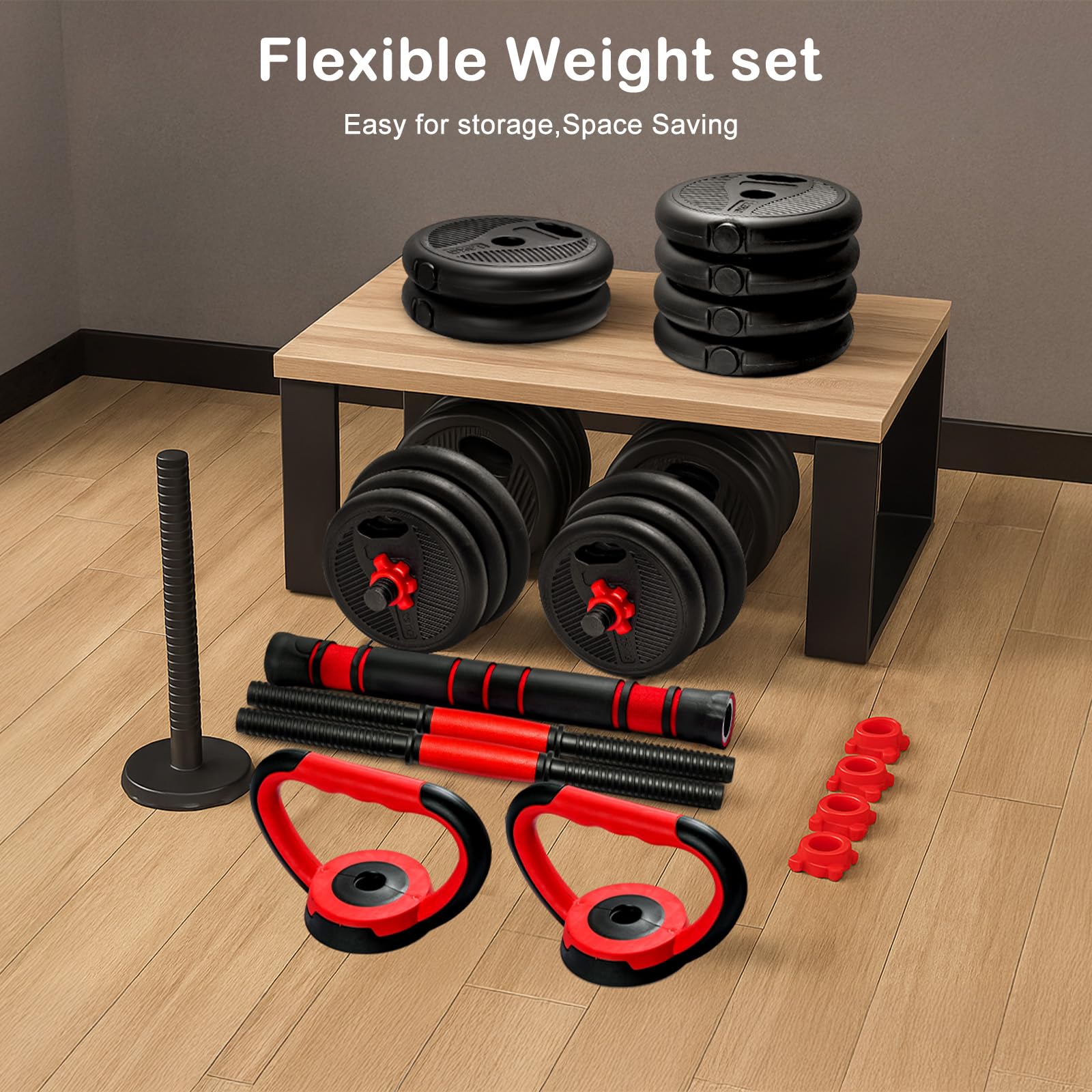 4-in-1 verstellbares Hantelset Kurzhantel Langhantel Kugelhantel Liegestütz Griff Gewichtsscheiben Set Krafttraining Hanteln Fitness Heimtraining Home Gym Gewichte Set